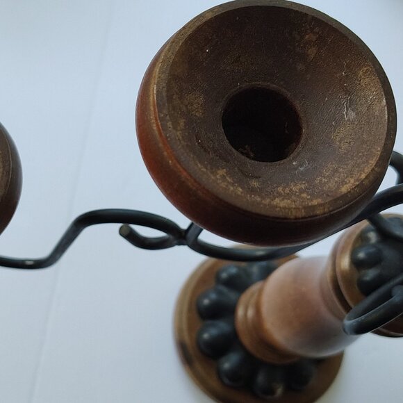 Boho Chic Candleabra Brown Wood 5 Candleholder Black Metal Casual - Picture 16 of 16